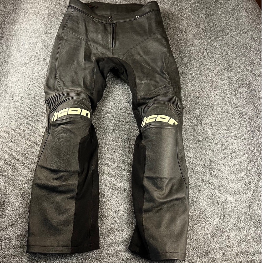 Icon Overlord Prime Leather Motorcycle Riding Pants Black Mens Size 34x33